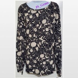 New Halloween Black & White Hi Low Long Sleeve Women Top